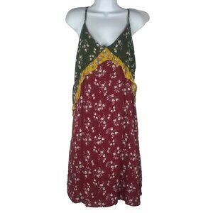 Coco Jaimeson Into The Woods Slip Dress Size S Green Red Floral Ruffled Boho